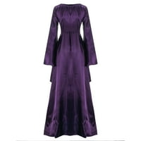 Великденска рокля за жени жени плюс размер солидна реколта Ренесанс с дълъг ръкав Gandage Long Party Dress Purple
