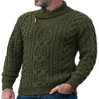 Grianlook Men Slim Fit Пласивен пуловер Зимен топъл половин водолада плетели пуловери шезлонги с дълъг ръкав джъмпер върхове армия зелено xl