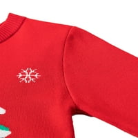 Frontwalk Toddller Ribbed Hem Crew Neck Christmas пуловер снежинка Print Thermal Xmas Pullover Kids Топла плетане на външни пуловери Червено 130
