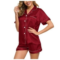 Женска нощница - Кратка пижама Нощни дрехи Жени бельо на роба комплект нов костюм на бельо сатени пижами жени кратки свободни пижама комплекти