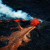 Изригването на вулкан в фисурата на Холухро в близост до вулкана Bardarbunga, печат на плакат на Исландия
