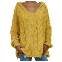 Жени модни плетени плътни дълги ръкави v Врат Кардиган Топс свободен пуловер