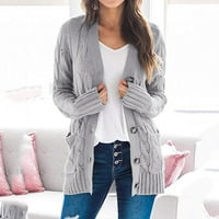 Adviicd пуловер комплект за женско изрязано кардиган с бутон с V-образно деколте надолу отворен предни ореби плетен рамене на пуловер мода