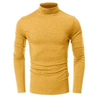 Мъжки високи ризи мъжки есен и зимна риза средна врата кръгла шия солиден цвят горен дълъг ръкав отгоре дъно блуза мъже с къси ръкави полиестер, спандекс, памучен жълт m