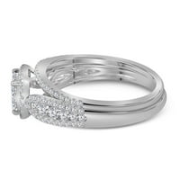 14k бяло злато принцеса диамантен булчински сватбен пръстен комплект cttw