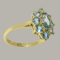 Британски направени 9k жълти златни жени пръстен естествен син Topaz Ring - Опции за размер - размер 7.5