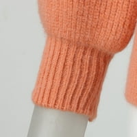 KALI_STORE CROP пуловер за жени жени с дълъг ръкав v бутон за врата надолу пуловер плътно цветен оребрен плетен пуловер Небрежен отпуснат годващ пуловер джъмпер оранжев, m