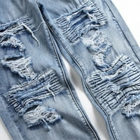 Uorcsa Cargo Slim Laisticized Outdoor Fashion Jeans Men Pants Blue