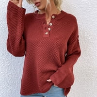 Одеерби пуловери за жени падат пуловери ежедневни ерогенни модни кръгли шия дълги ръкави върхове блуза червено