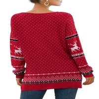 Женски V-образно деколте с дълъг ръкав разцепено разхлабено ежедневно плетещо пуловер пуловер блуза fp лос червен-x-голям