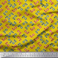 Soimoi Velvet Fabric Dot, Blue & Pink Flower Flower Floral Print Sheing Fabric Wide Yard