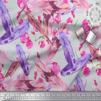 Soimoi Japan Crepe Satin Fabric Flowers & Feather Print Fabric край двора