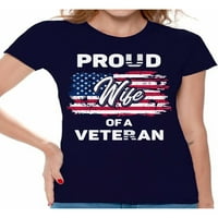 Неудобни стилове Горда съпруга на ветеранска женска риза САЩ герой винтидж тениска на флаг на САЩ за съпруга Аз съм американска горда съпруга тениска 4 юли Подарък