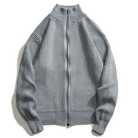 Uorcsa Fashion Zipper Cardigan Men's Turtleneck Knit пуловер Нова пролет и есен мъжки сиво сиво