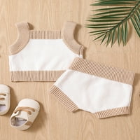 CODUOP бебе бебе момче момиче дрехи контраст цвят без ръкави плетен резервоар върши шорти комплект
