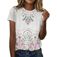 Тениски за жени летни дамски късо ръкав екипаж на врата флорални отпечатани тениски за тениски ежедневни ризи тийнейка от туника топ блуза