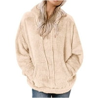 Fesfesfes жени фланелен палто Нов дълъг ръкав яке с качулка твърд цвят джоб небрежен пуловер пуловер пуловер