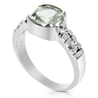 1. CTTW CUSHION Нарязано зелено аметистово пръстен. Стерлинг сребро с възрастен размер на родий