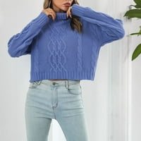 Homadles Нова модна жена есенна пуловер прочистване- Пуловер Разхлабена единствена единствен цвят Син размер m
