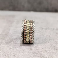 Антична лента за спинери, бохемски пръстен, сребърен пръстен на стерлинги, въртящ се пръстен на палеца, три тонален пръстен, пръстен за джаджи, ръчно изработени бижута, коледни окислени, месингови медни ленти,