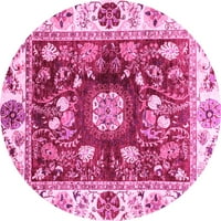 Ahgly Company Indoor Round Oriental Pink Traditional Area Rugs, 7 'Round