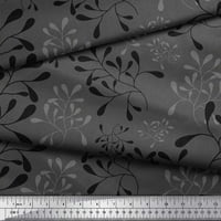 Soimoi Grey Poly Georgette Fabric Artistic Leaves Print Fabric по двор широк