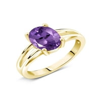 Gem Stone King 1. Ct овален лилав аметист 18k жълто злато платно сребърно пасианско пръстен за годежен пръстен