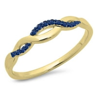 Колекция DazzlingRock 0. Карат 10k кръг синьо сапфир булчинска сватбена лента, подредена вихрна пръстен, жълто злато, размер 8