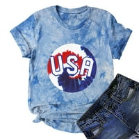 Най-отгоре за жени облечени ежедневни независимост ден тениска стилен американски флаг печат свободен годник туника пуловер блуза забавна сладка тениска флаг за ?