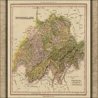 24 x36 плакат за галерия, карта на Швейцария 1844