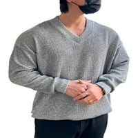 Niuer мъже джъмпер с дълъг ръкав плетен върхове обикновен пуловер пуловер топло изходни дрехи v шия плетка светло сиво 3xl