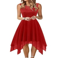 Luxplum жени коктейлна рокля без ръкави рокля с топка солиден цвят летни миди рокли секси шаферка червена 2xl