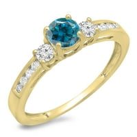 Колекция DazzlingRock 0. Карат 14K синьо и бяло диамантен булчински каменна годежен пръстен CT, жълто злато, размер 7.5