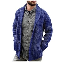 Жилетка Европа и Америка твърд цвят дълъг ръкав тънък плетен пуловер палто син xxl