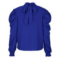 Разчистване на блуза за жени модни епископски ризи за ръкави Половин костенурка разрошена раменна тениска блуза солиден цвят ежедневни върхове сини m