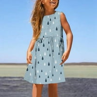 Продавач на FOPP Лятна тенденция Небрежно цифрово отпечатан детска рокля без ръкави тъмносиня 120