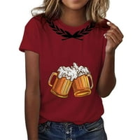 Женски разхлабени върхове за пиене на върхове дрехи Моден есен пролетни ризи с къс ръкав кръг врат тийнейджър момичета бира фестивал отпечатано червено м