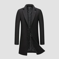 Penkiiy Мъжки есен и зимен бизнес среден дълъг вълнен палто Модна ревера топло модно палто смокин костюм Кост вълнено черно на хлабина