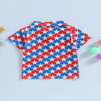 Бебешки момчета рокли ризи 4 юли облекло за малки деца копче за копче за лято лято САЩ печат патриотичен тройник отгоре 1-6t
