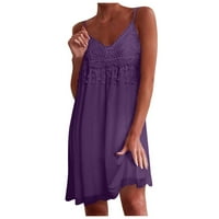 Женски рокли без ръкави за без ръкави, а-лайн V-образно летна рокля лилаво xl