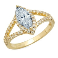1. CT Brilliant Marquise Cut Симулиран син диамант 14K Жълто злато халианс с акценти пръстен SZ 7.25