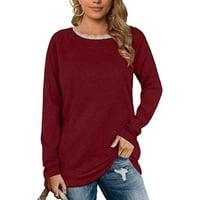 Отстъпка ризи с дълъг ръкав за жени тънък прилепващ блуза туника raglan дантела кръгла шия пуловер солиден цвят риза свободно прилепване