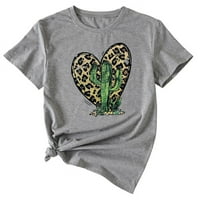 Anbech сърце отпечатана тениска за жени ежедневни леопардови графични сърдечни кактус младши момичета с къс ръкав върхове от тий с екипаж