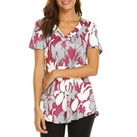 Ризи за жени памук мода с къс ръкав модна блуза горещо розово xl