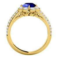 Aonejewelry 1. Ct. Halo tanzanite и диамантен годежен пръстен в 14k жълто злато