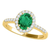 Mauli Jewels пръстени за жени 0. Каратски диамант и овална форма Изумруден пръстен 4-Prong 10K Yellow Gold