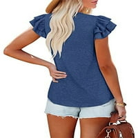 Жени летни върхове с къс ръкав тениска v Врат тениска мека пуловер Работна туника блуза синьо 2xl