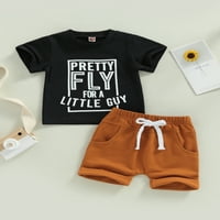 Allshope Toddler Boys Summer Outfit Cets Комплекти с къс ръкав Тениска за печат + твърди цветни шорти за теглене