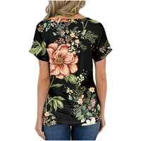 Върхове модни дамски v Врат Небрежен печат на цветя с къс ръкав тениска отгоре xl