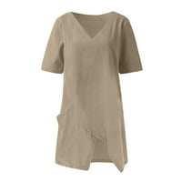 Женски върхове, женската лятна модна модна подрязана ръкави с v-образна памучна линия разхлабена риза блуза
